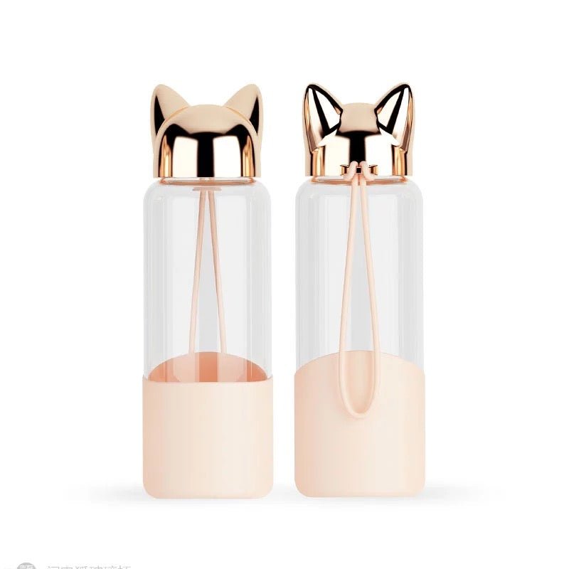 Luxurious Fox Glass Water Bottle | Black/Champagne | Eco friendly - Supple Room