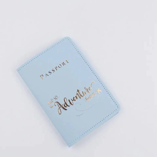 Mint Blue Adventure Begins - Aesthetic Pastel PU leather Passport cover holder cum card holder - Supple Room