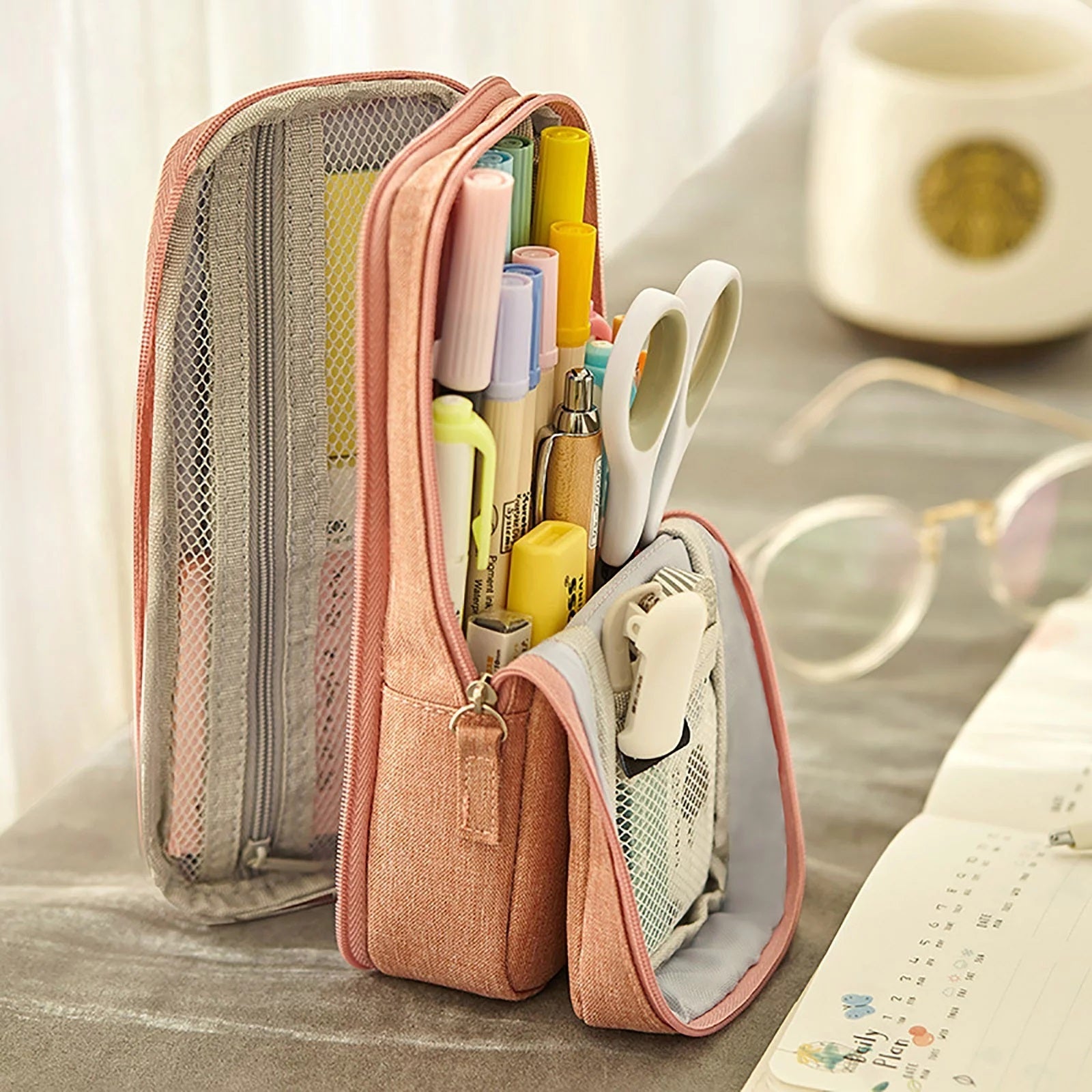 Pastel Pink Multi-functional Large Capacity Pencil Case with Handle - Supple Room