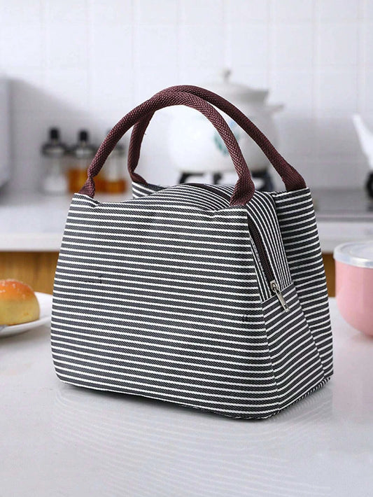 Subtle stripes Aesthetic insulated Lunch bag with front pocket - Supple Room