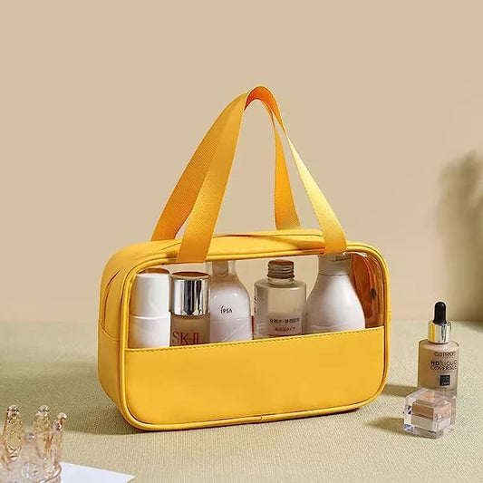 Sunshine Yellow Clear Vegan leather Travel cosmetic toiletry bag - Supple Room