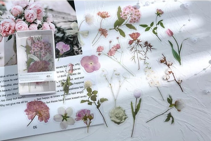 Vintage Boxed Floral Series clear Stickers | 40 pcs per pack - Supple Room