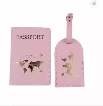 World Map Gold foiled Aesthetic Pastel PU leather Passport cover holder cum card holder & Luggage tag set| Available in 3 colors - Supple Room