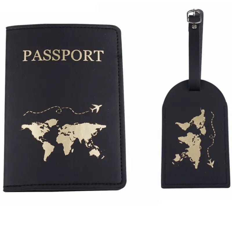 World Map Gold foiled Aesthetic Pastel PU leather Passport cover holder cum card holder & Luggage tag set| Available in 3 colors - Supple Room