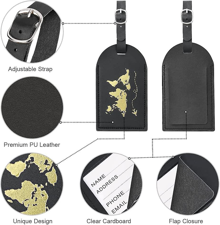 World Map Gold foiled Leather Travel Luggage Tag | Travel Accessory | Available in 3 colors - Supple Room